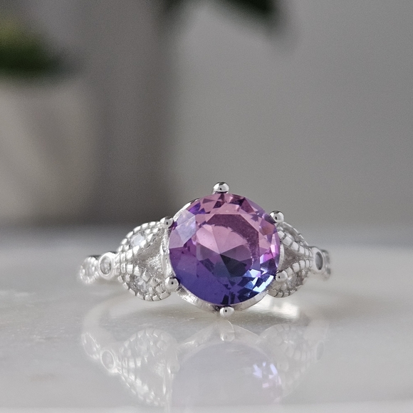 Pink & Purple Round Gemstone Ring, real 925 Sterling Silver Charmed Aroma - Picture 5 of 5